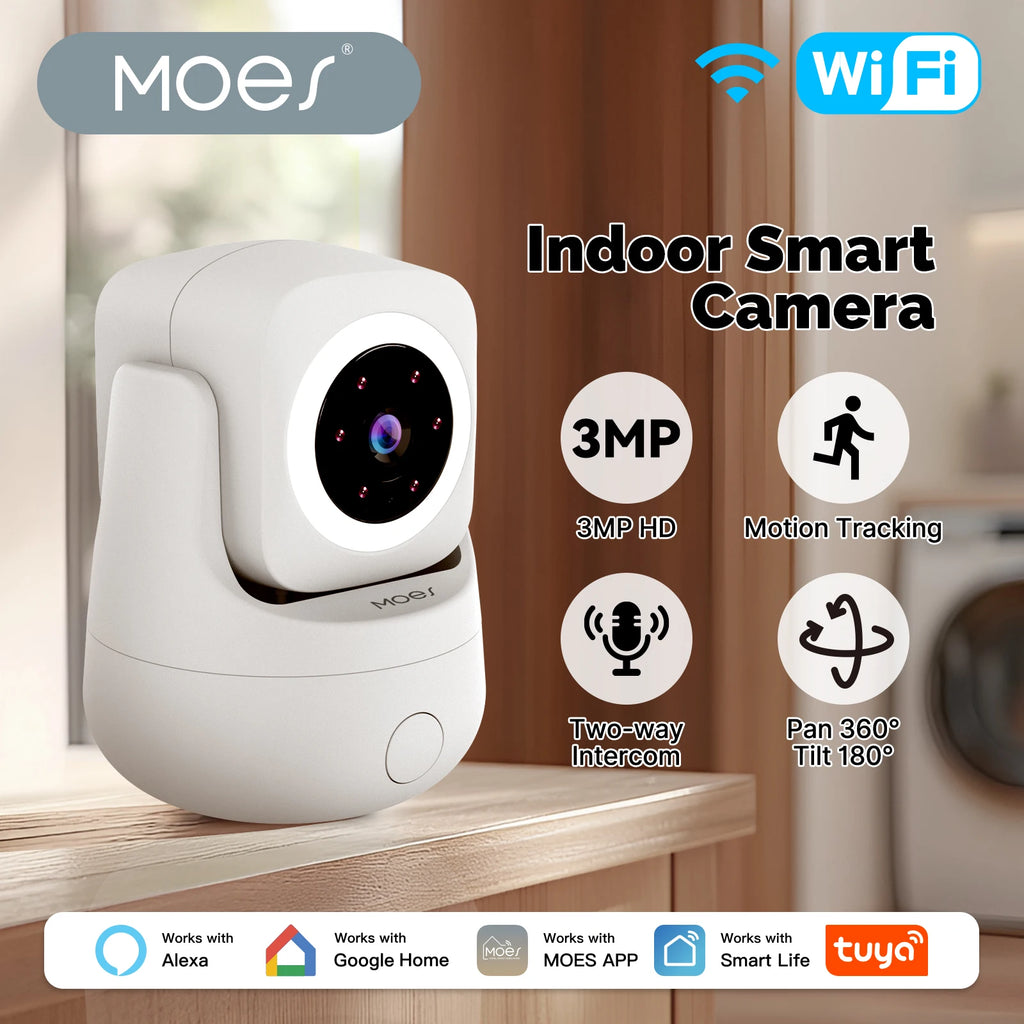 MOES Tuya Wi-Fi Smart Camera Indoor 3MP HD Pan 360° Tilt 180°