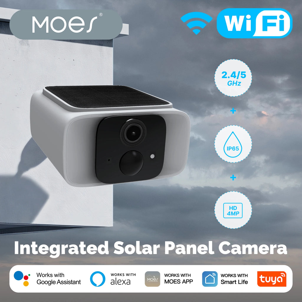 MOES Smart Solar Security Camera, Wi-Fi 2.4/5GHz Dual Band, IP65 Waterproof